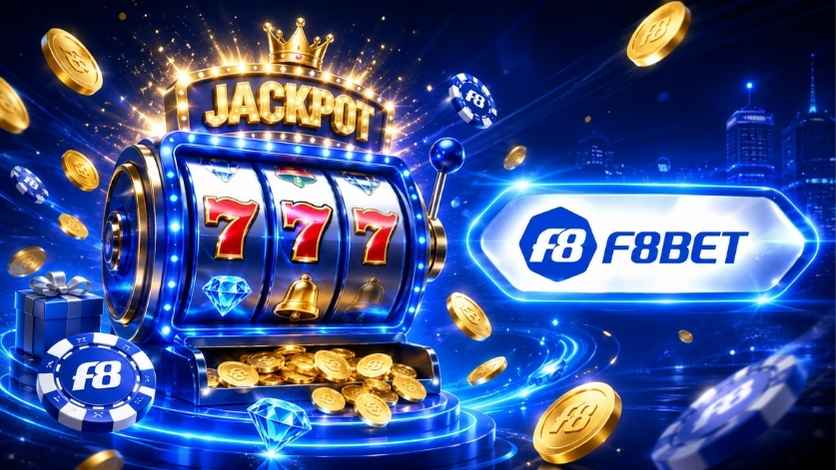 Slot game và nổ hũ F8BET với máy quay thưởng xanh neon